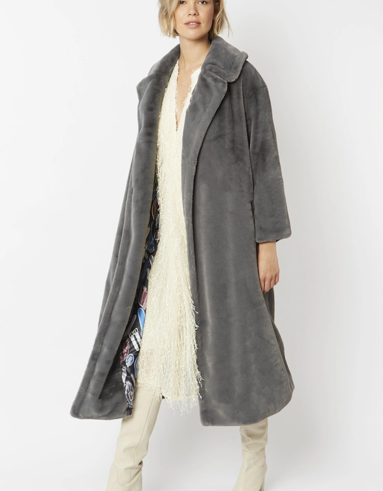 Grey Faux Fur Maxi Coat