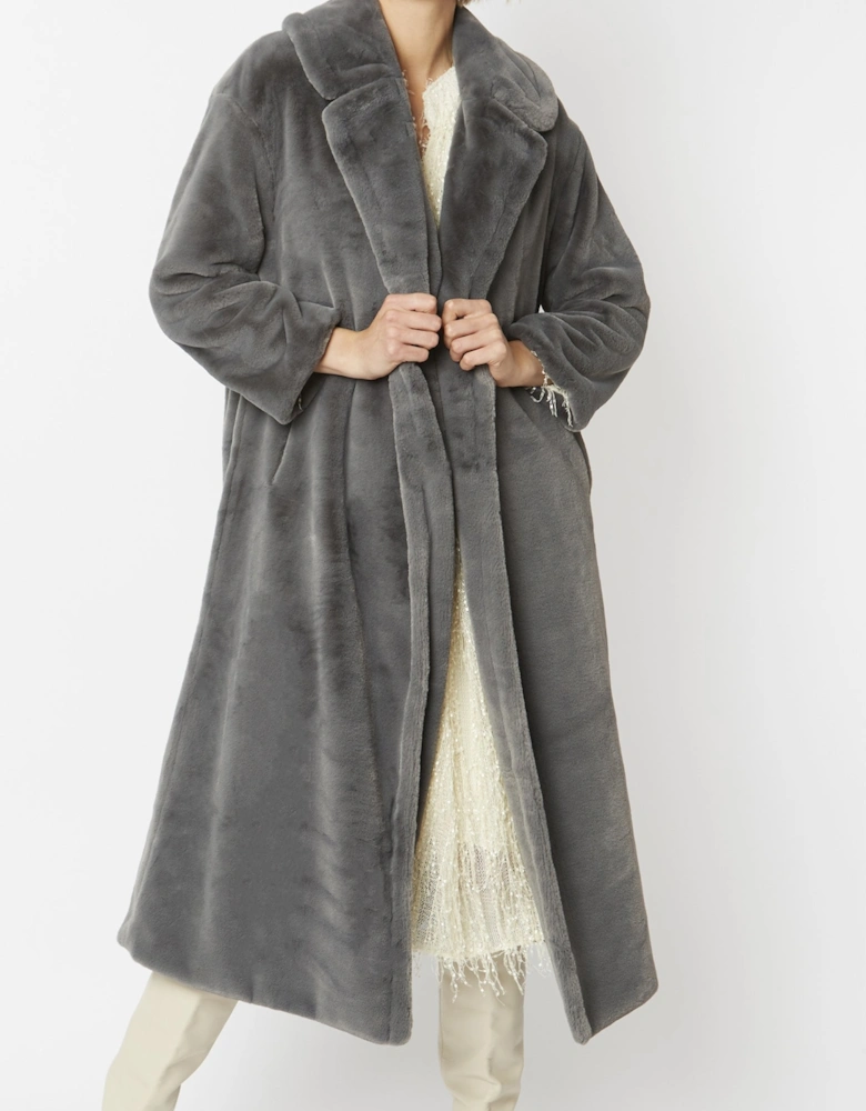 Grey Faux Fur Maxi Coat