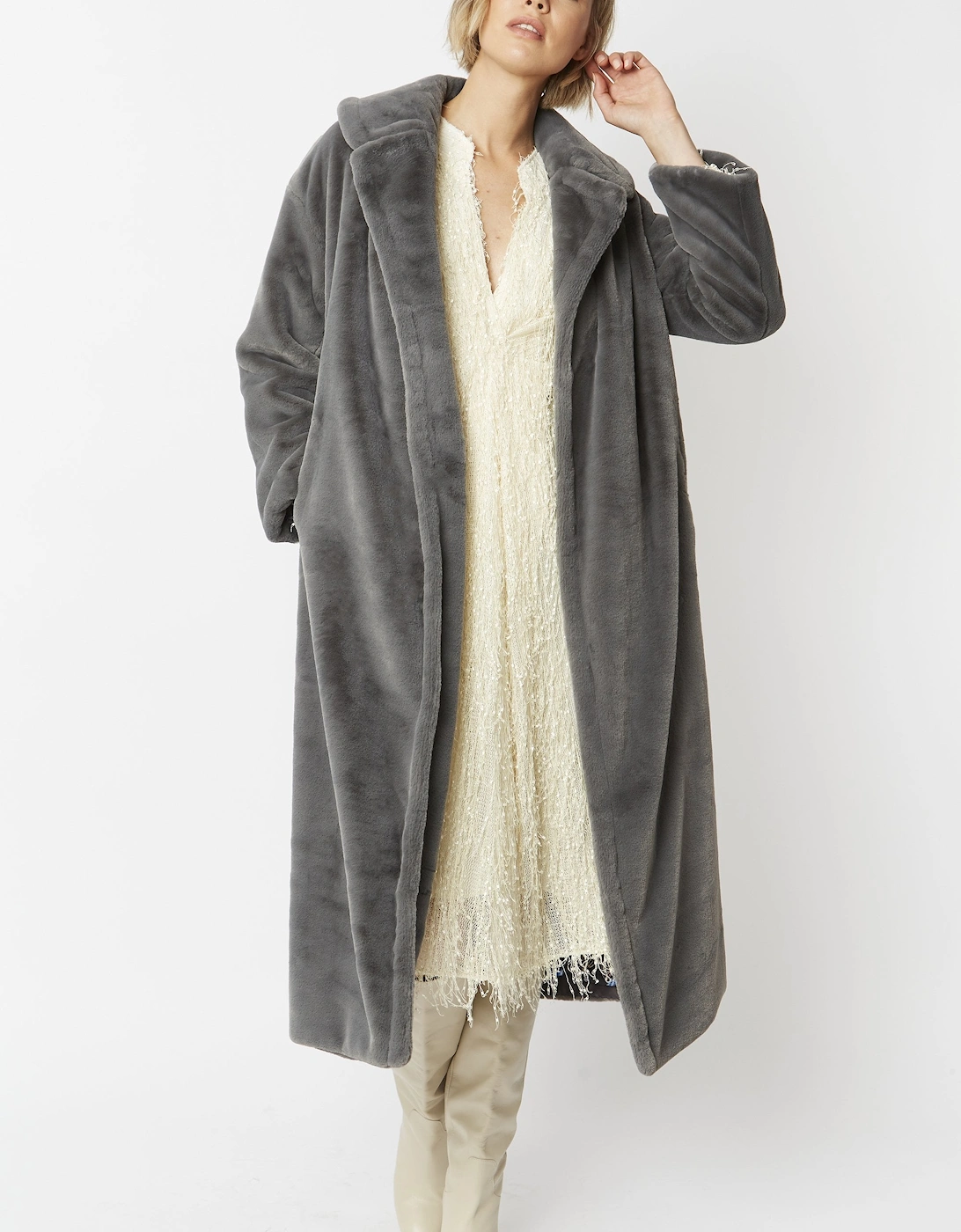 Grey Faux Fur Maxi Coat