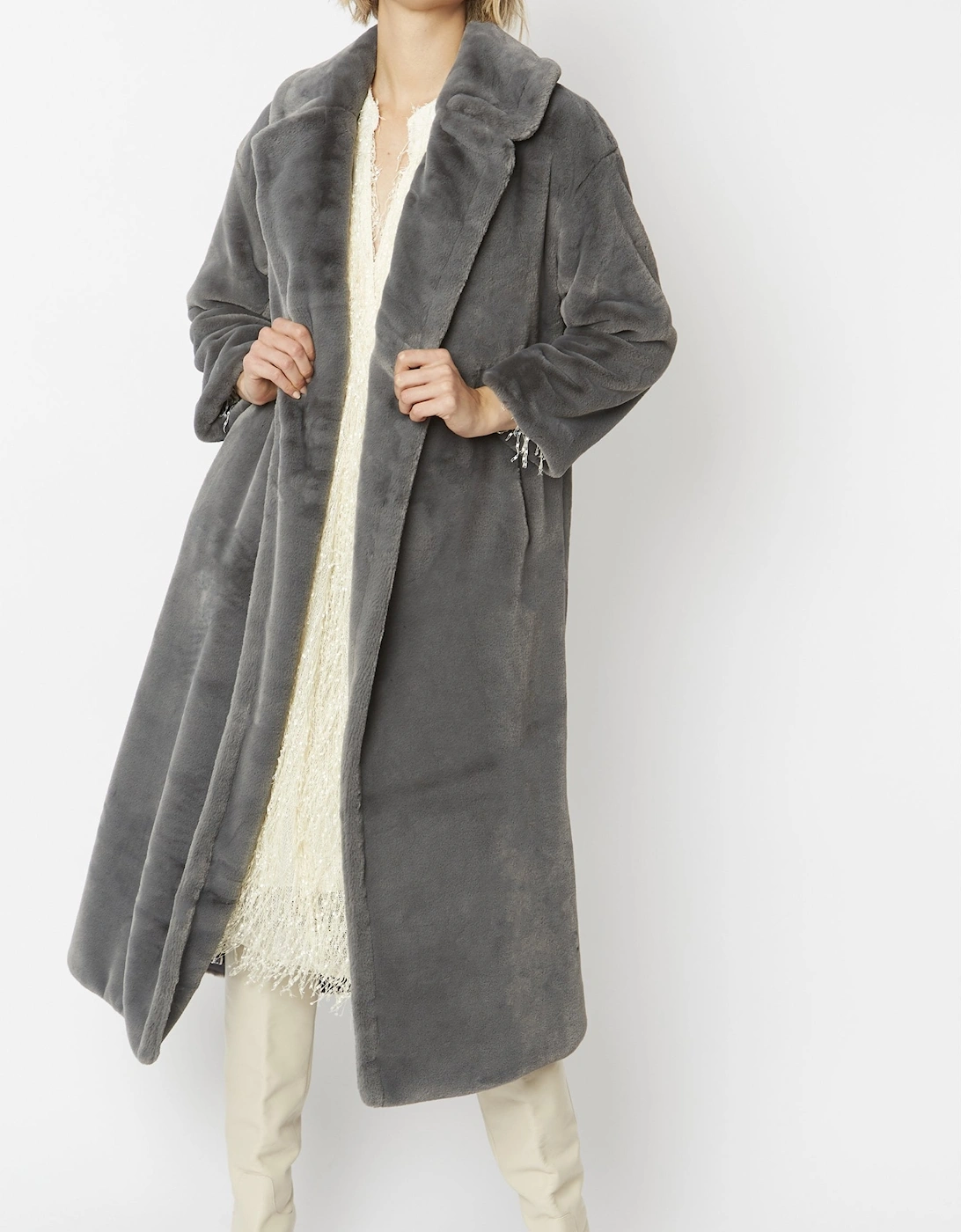 Grey Faux Fur Maxi Coat