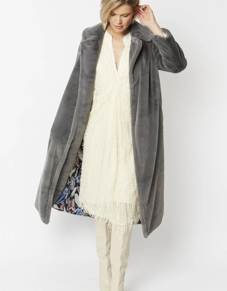 Grey Faux Fur Maxi Coat