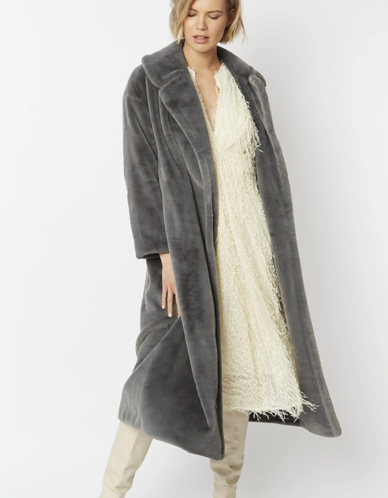 Grey Faux Fur Maxi Coat