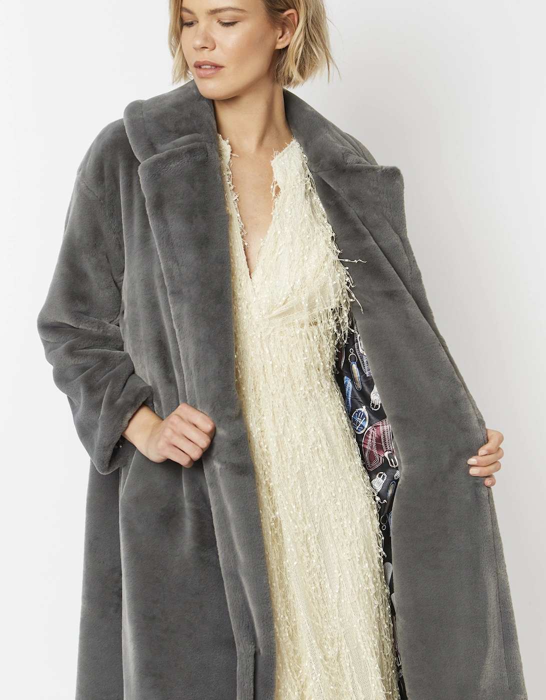 Grey Faux Fur Maxi Coat