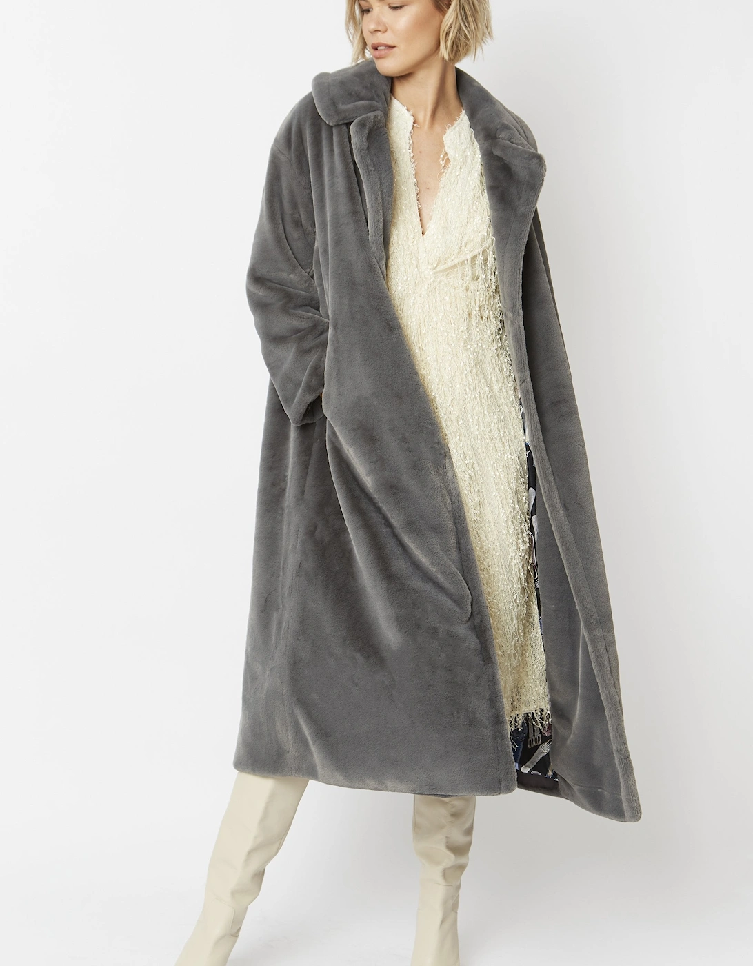 Grey Faux Fur Maxi Coat