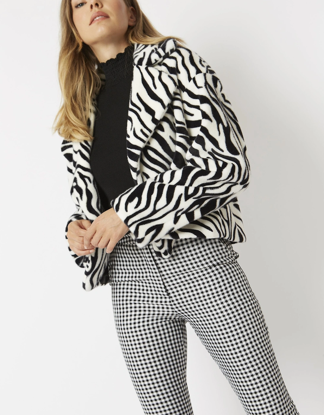 Animal Print Faux Fur Jacket in Zebra Print