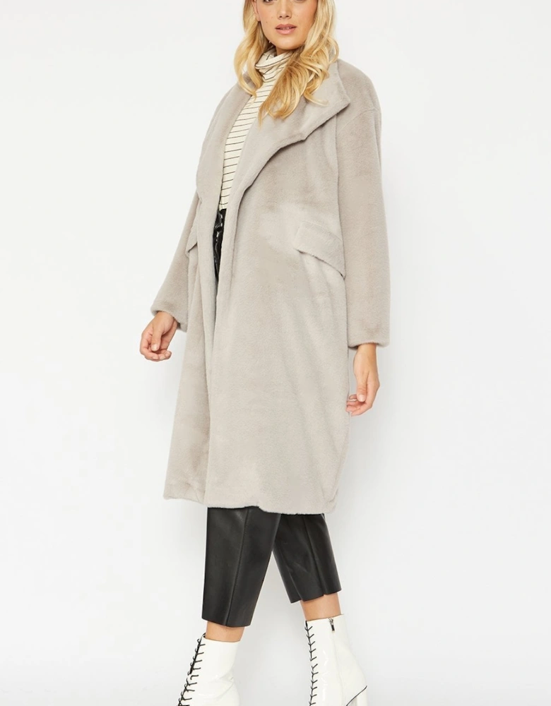 Grey Faux Fur Oversized Coat