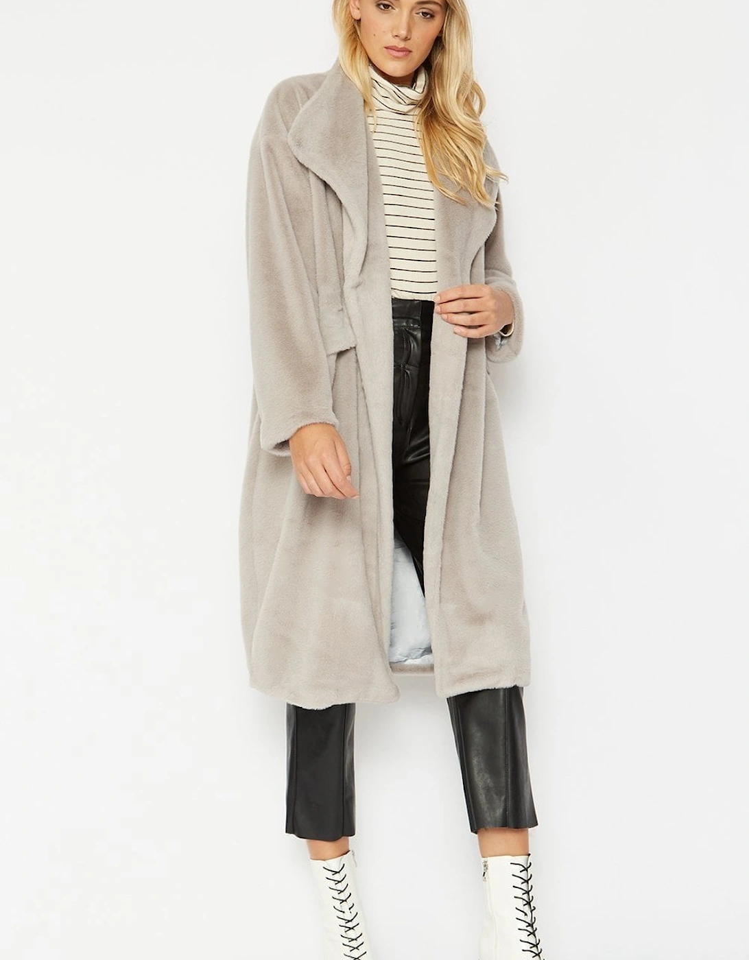 Grey Faux Fur Oversized Coat