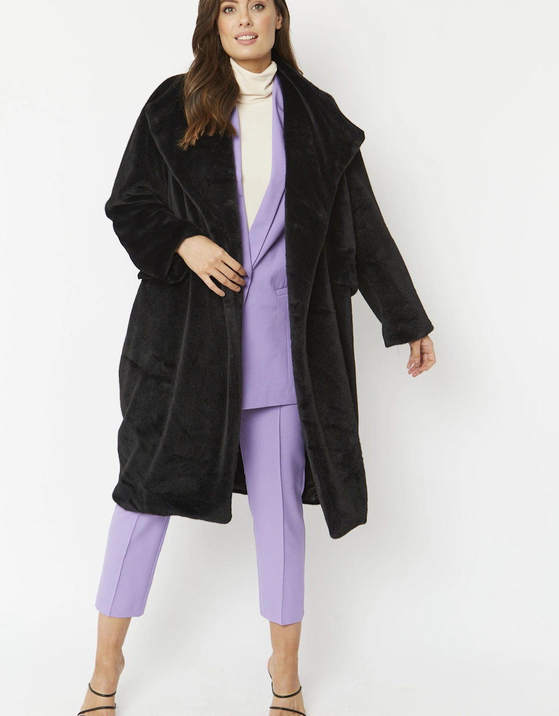Black Faux Fur Oversized Coat, 7 of 6