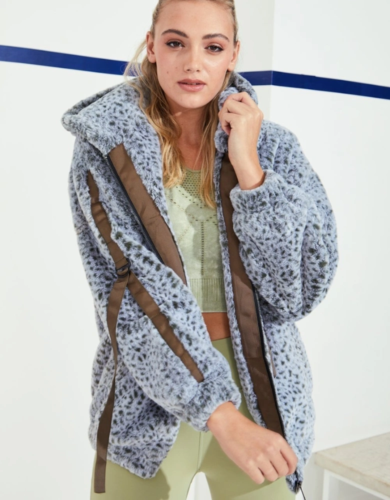 Blue Mottled Snow Faux Fur Hooded Jacket