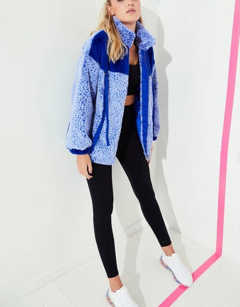 Blue Mottled Snow Faux Fur Jacket