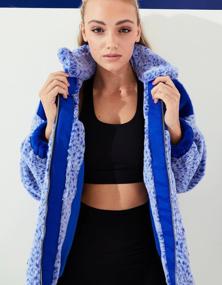 Blue Mottled Snow Faux Fur Jacket