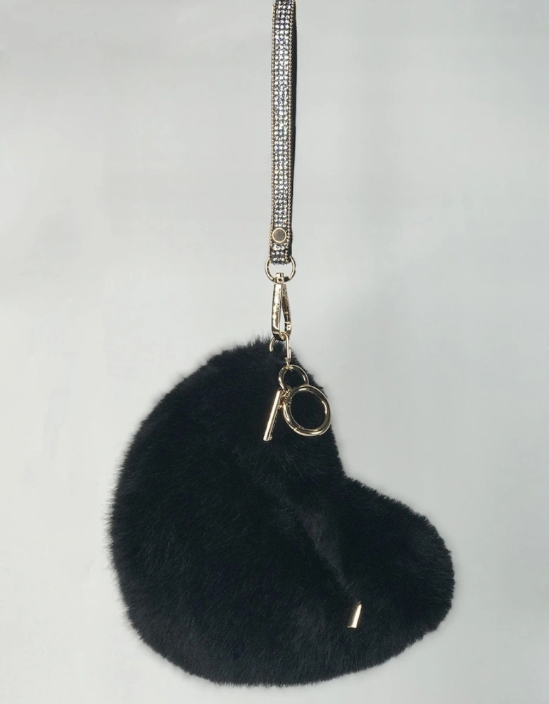 Black Faux Fur Love Heart Micro Bag