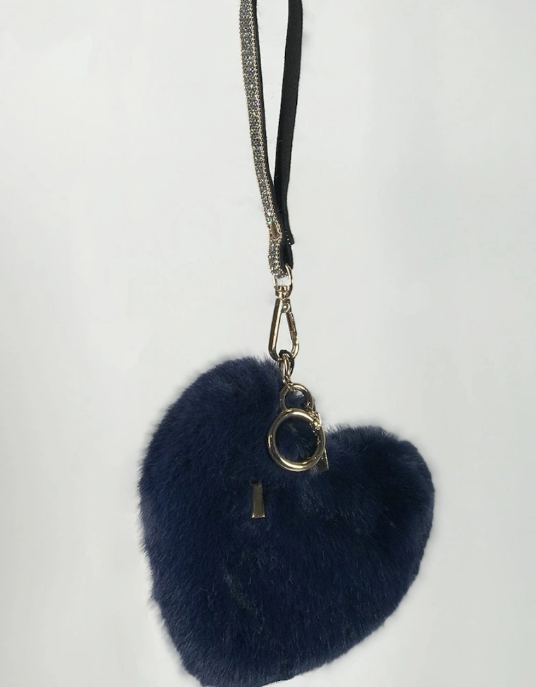 Navy Faux Fur Love Heart Micro Bag