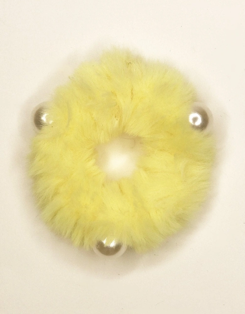 Yellow Beatrice Faux Fur and Faux Pearl Bobble
