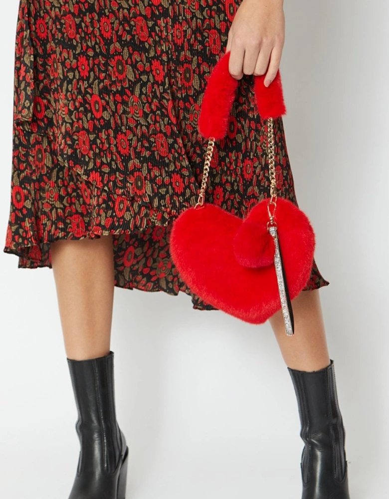 Red Faux Fur Love Heart Bag
