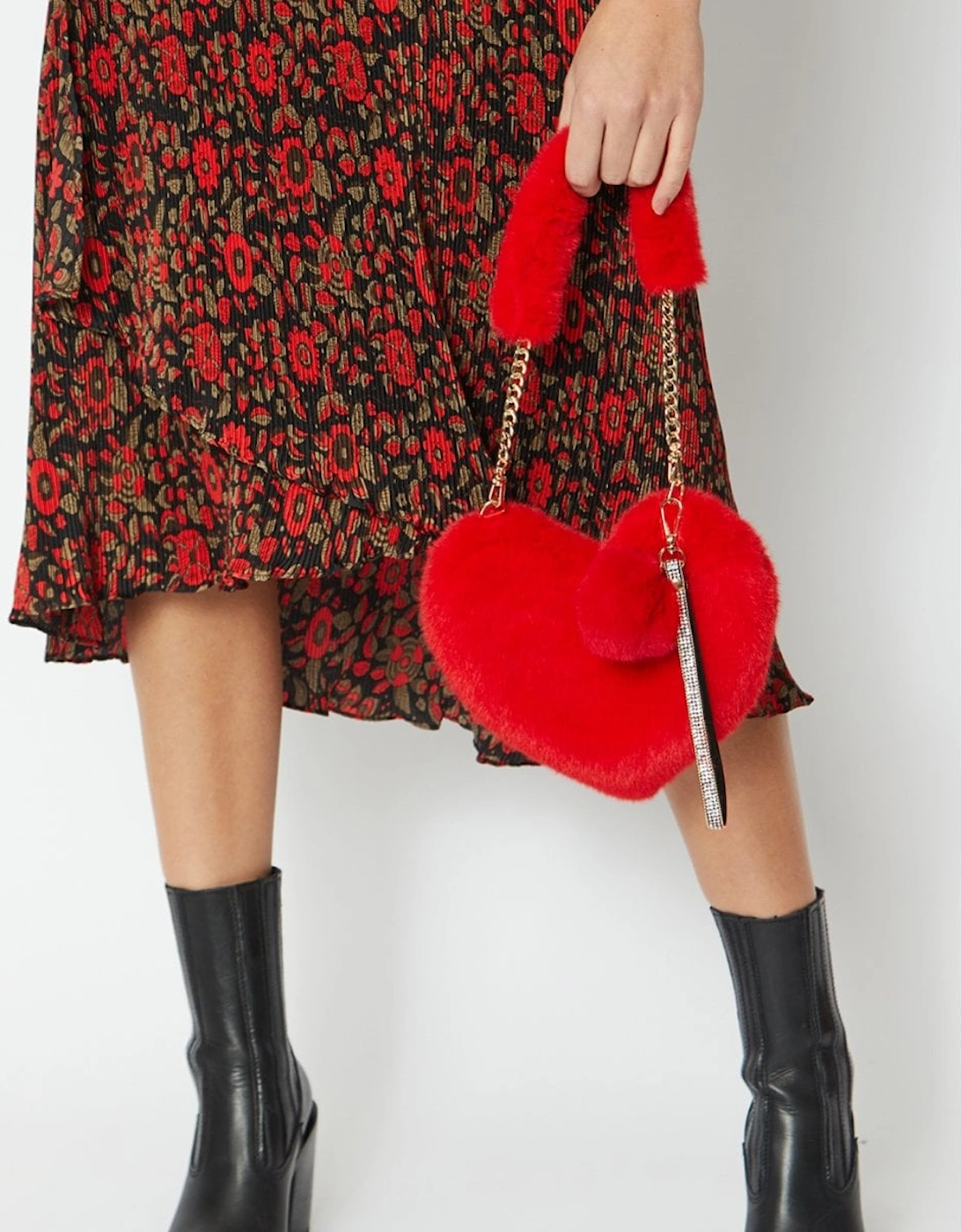 Red Faux Fur Love Heart Bag