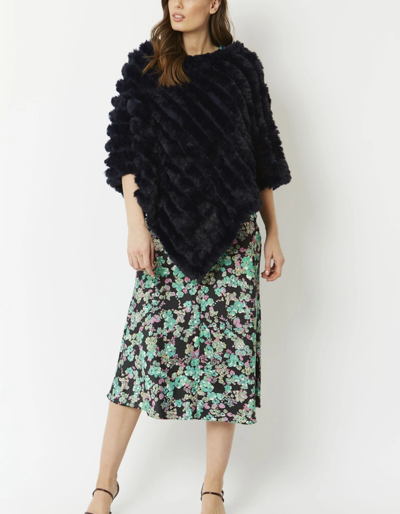 Navy Faux Fur Poncho