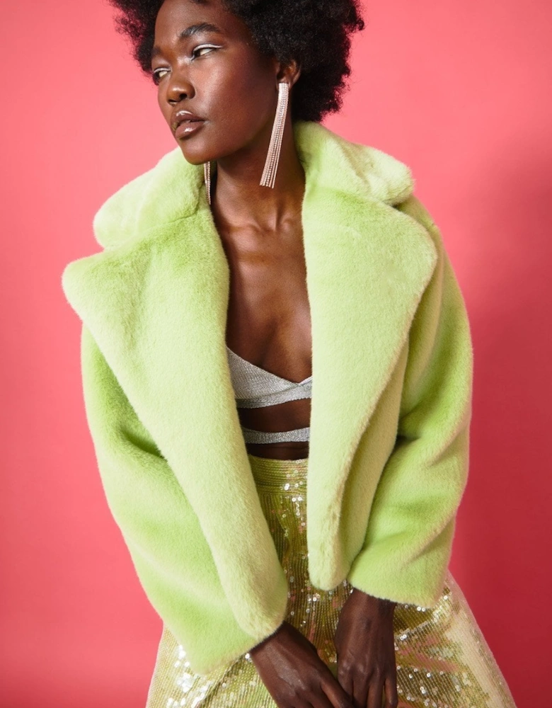 Green Faux Fur Cropped Coat