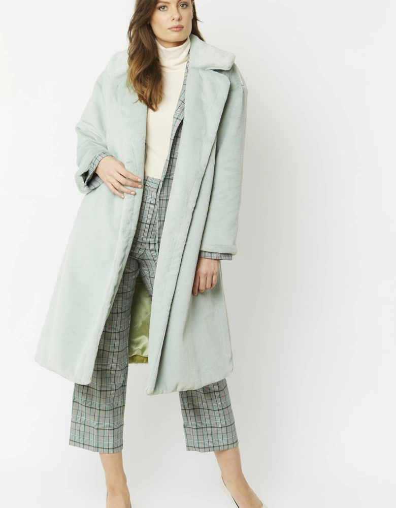 Green Faux Fur Midi Shaved Shearling Coat