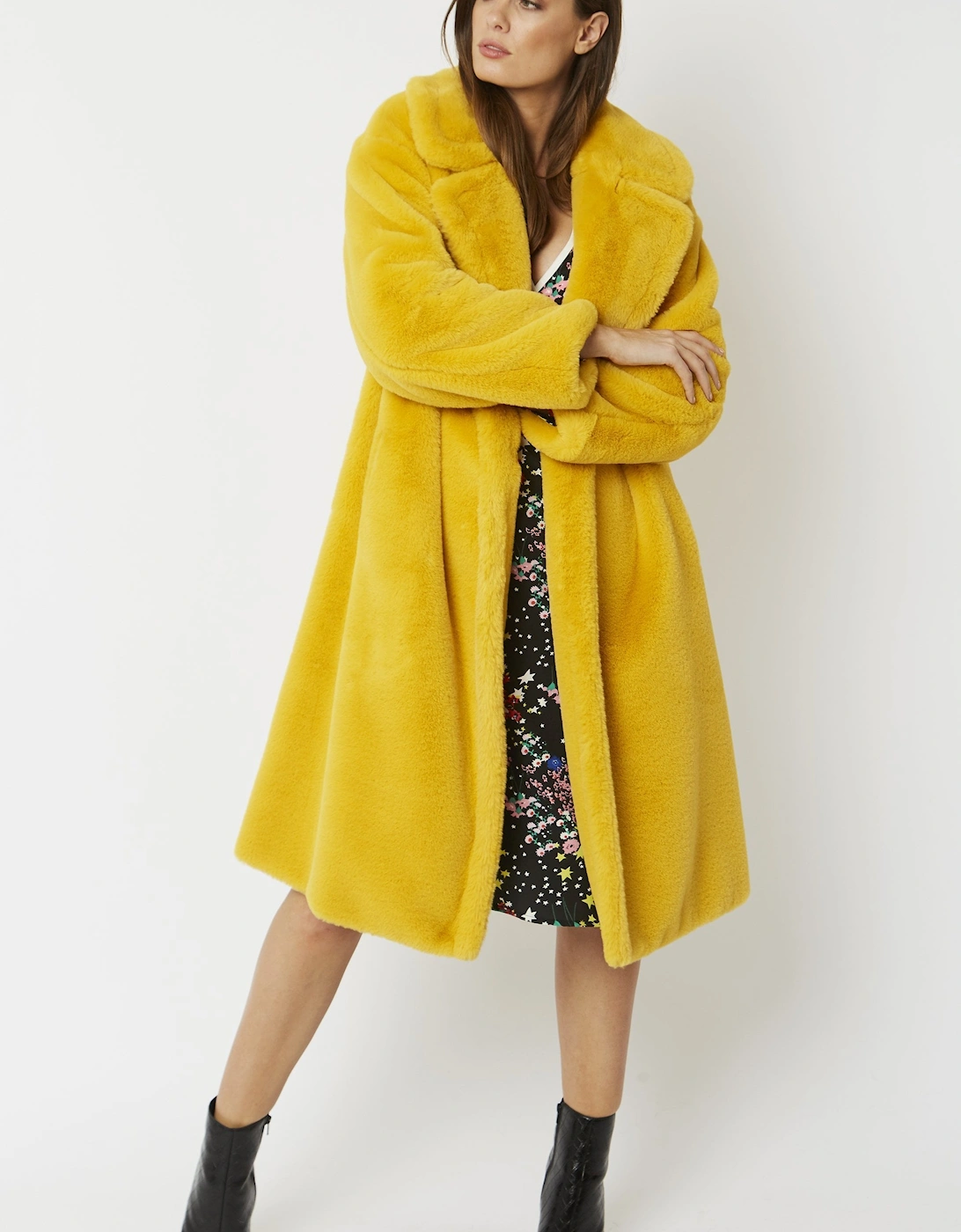 Yellow Faux Fur Midi Shaved Shearling Coat, 7 of 6