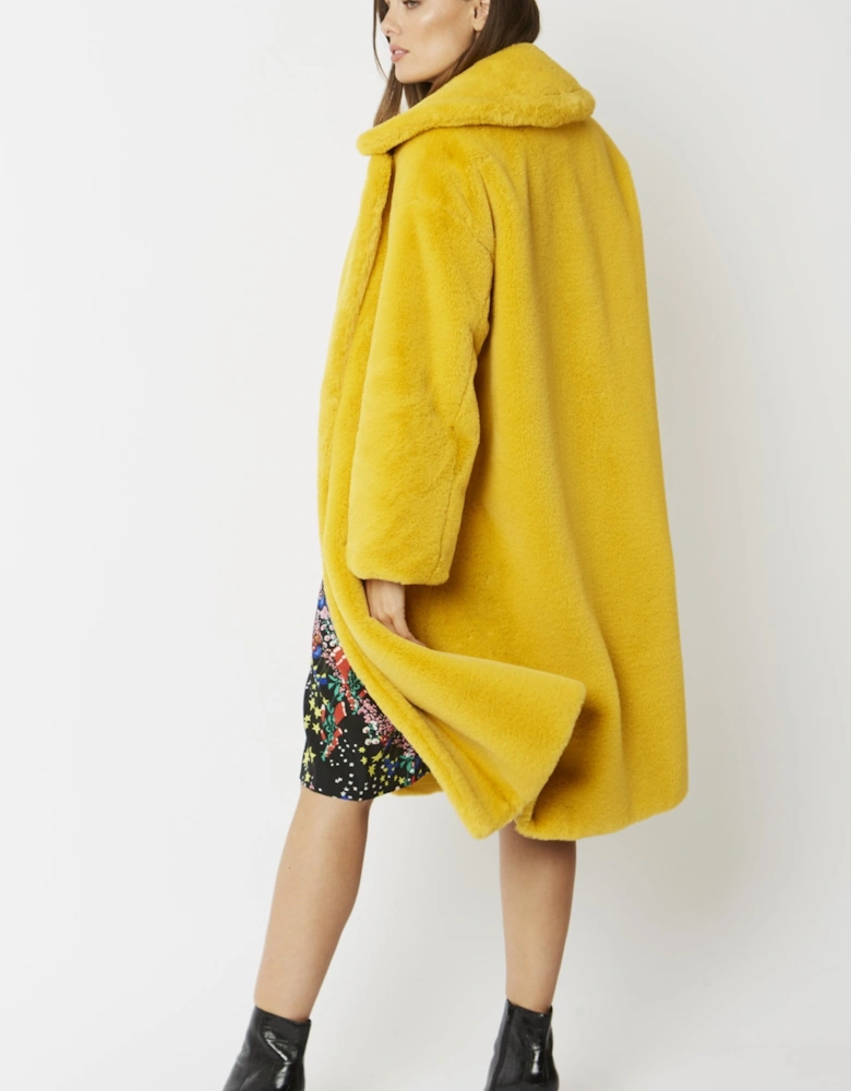 Yellow Faux Fur Midi Shaved Shearling Coat