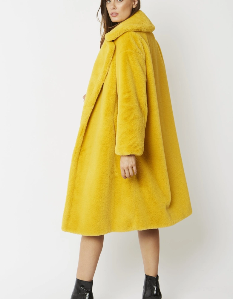 Yellow Faux Fur Midi Shaved Shearling Coat