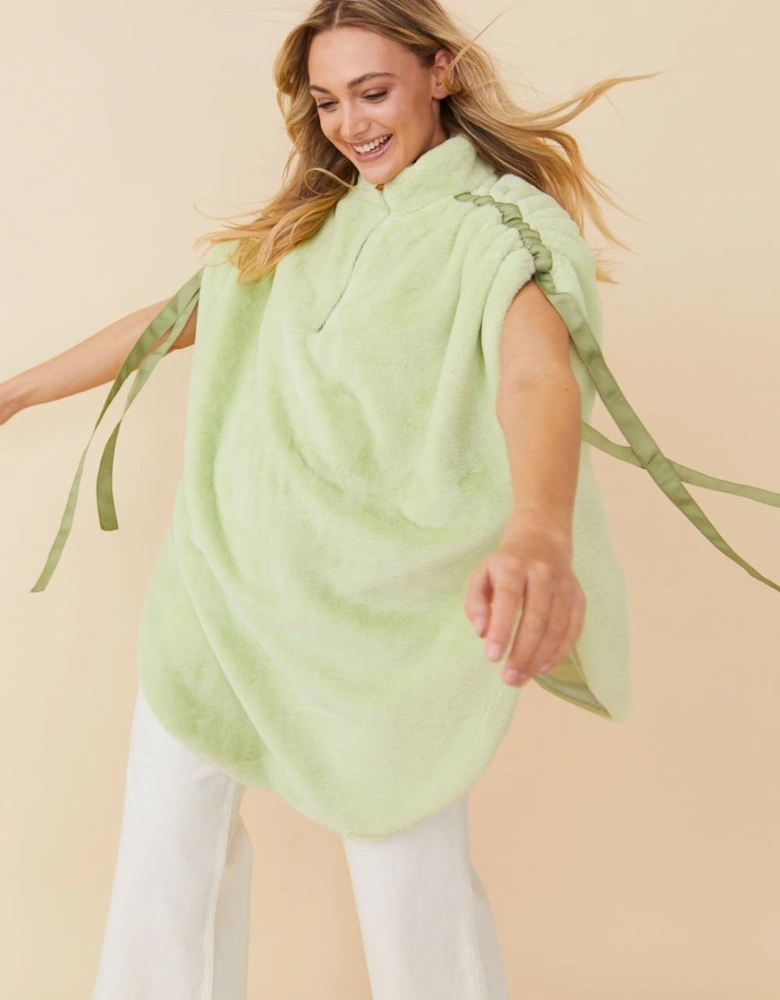 Green Oversize Faux Fur Poncho