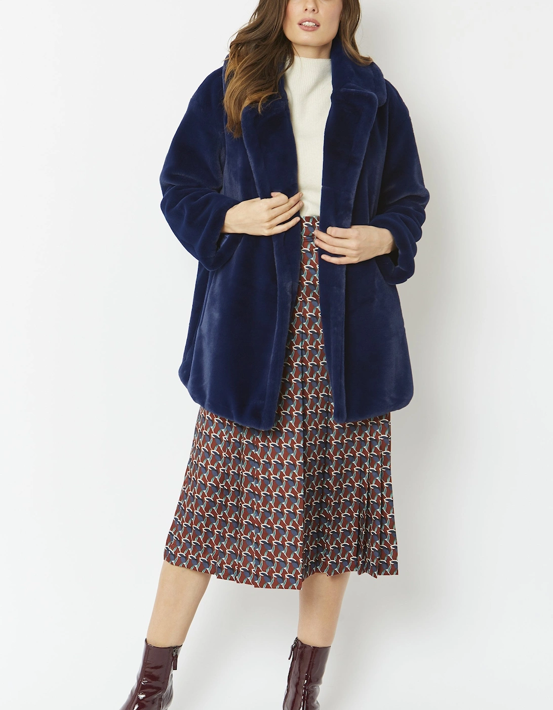 Navy Faux Fur Midi Coat, 6 of 5