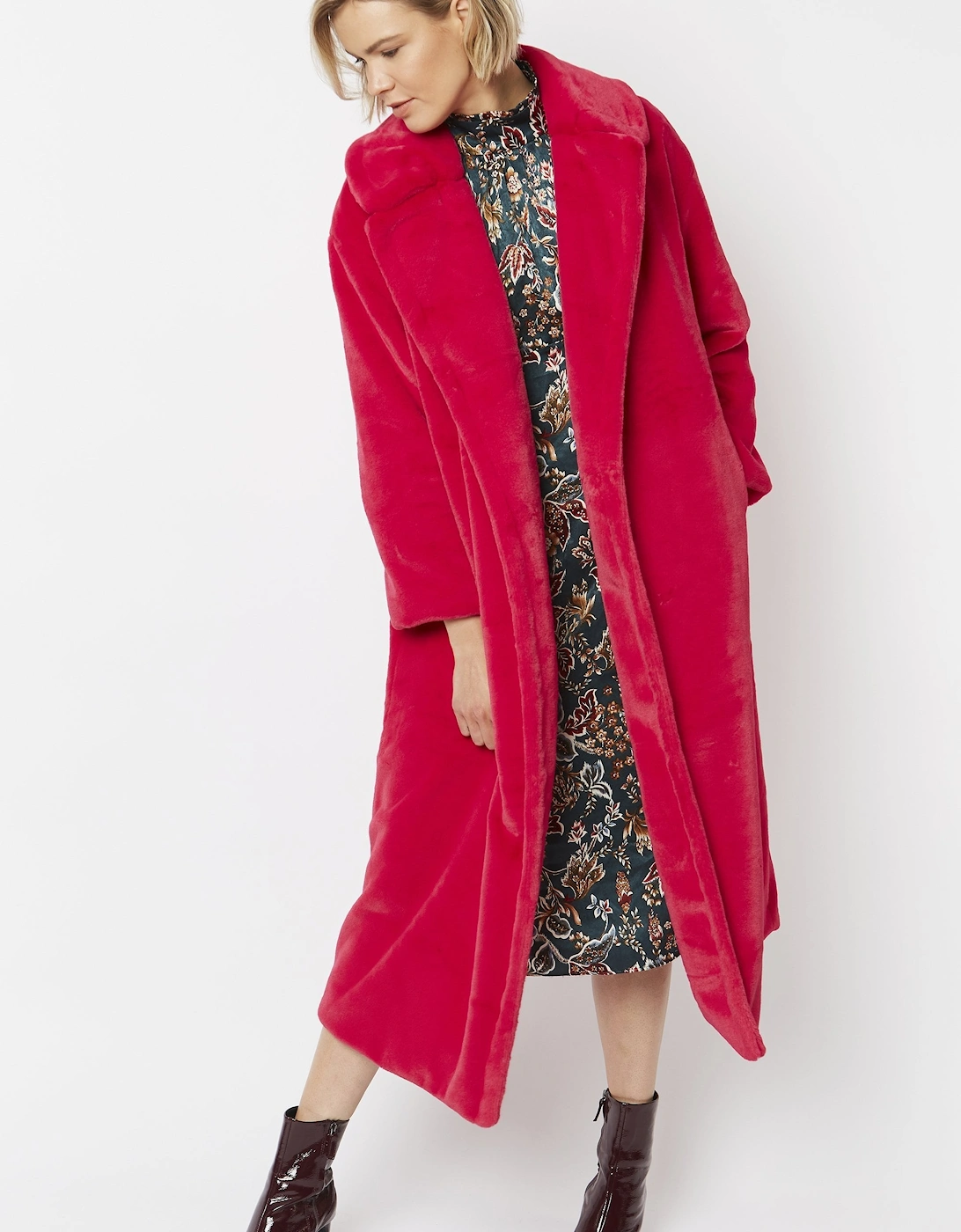 Pink Faux Fur Maxi Coat