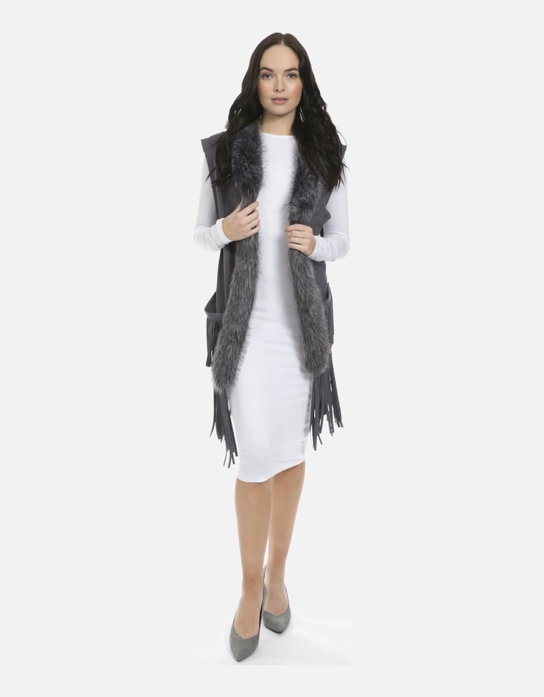Grey Faux Suede and Faux Fur Gilet, 4 of 3