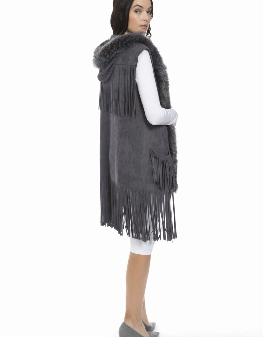 Grey Faux Suede and Faux Fur Gilet