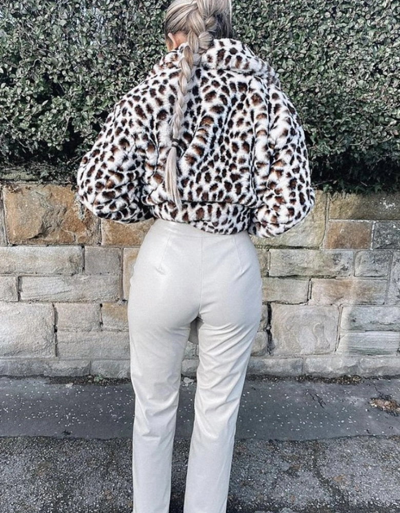 Animal Print Faux Fur Cropped Coat