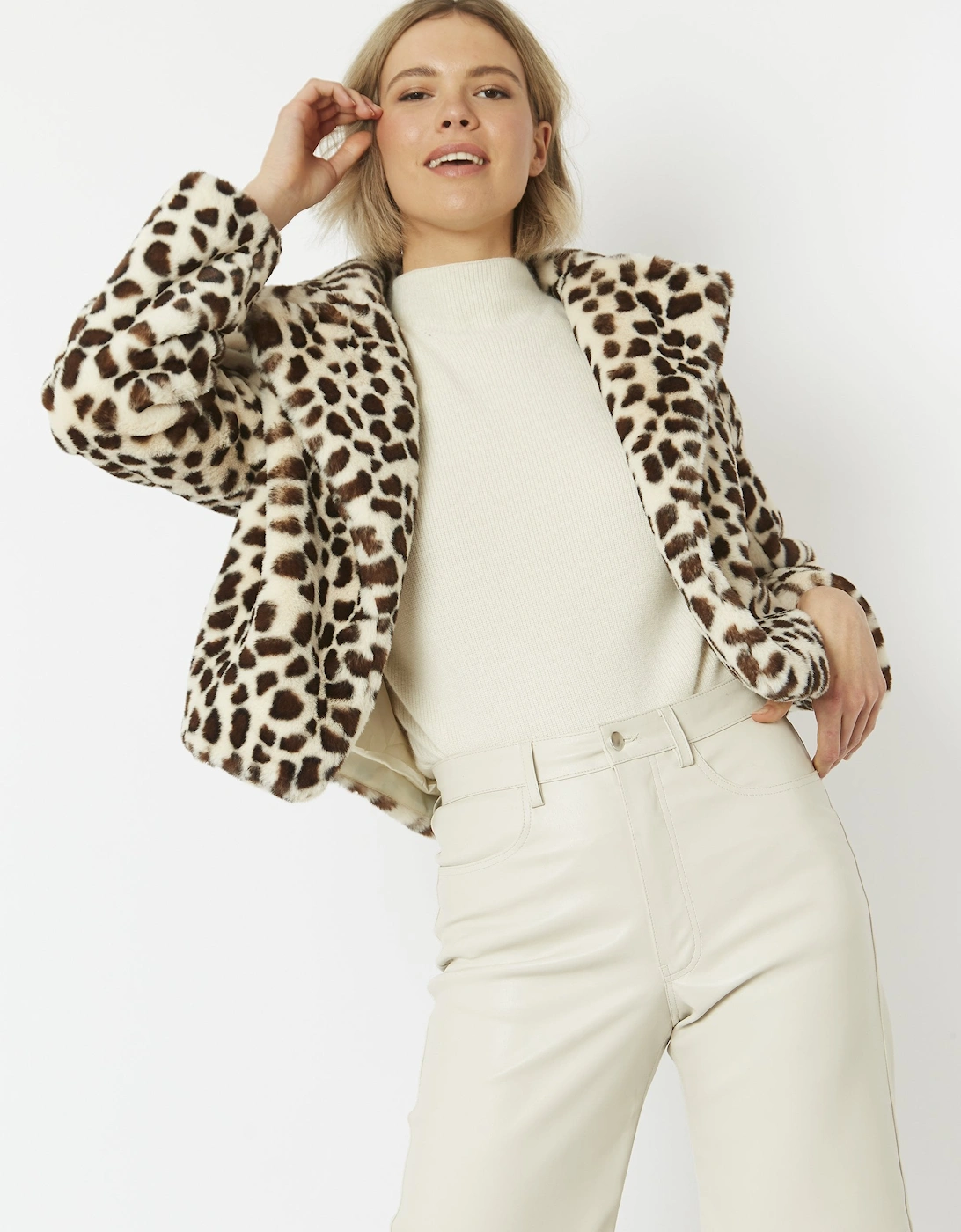 Animal Print Faux Fur Cropped Coat