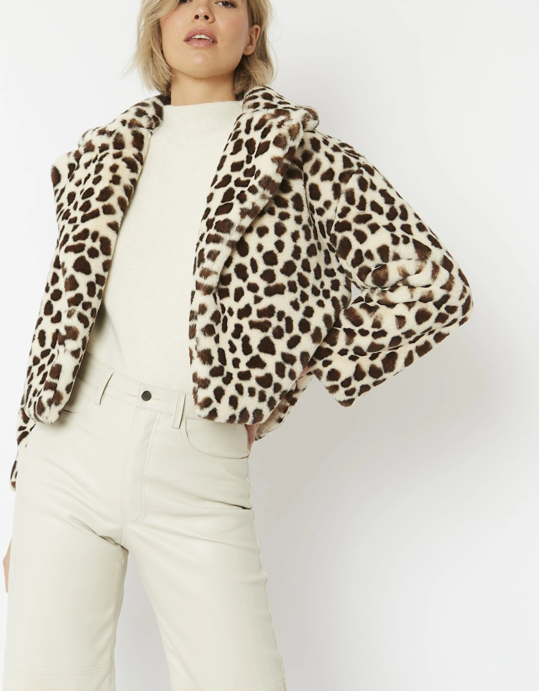 Animal Print Faux Fur Cropped Coat