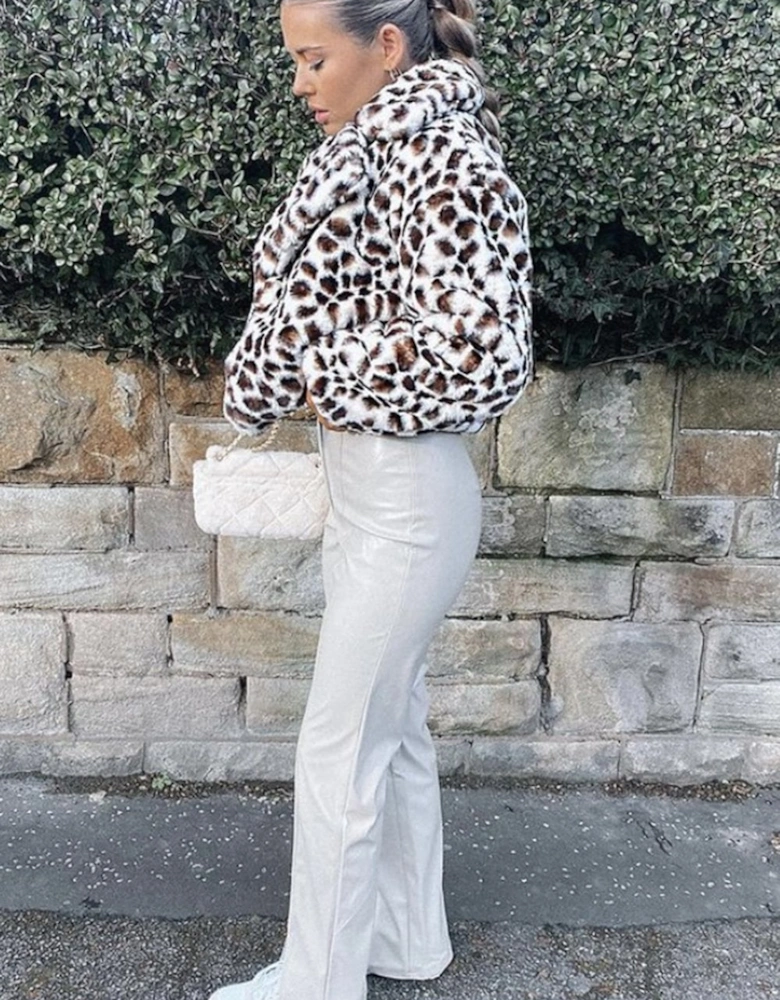 Animal Print Faux Fur Cropped Coat