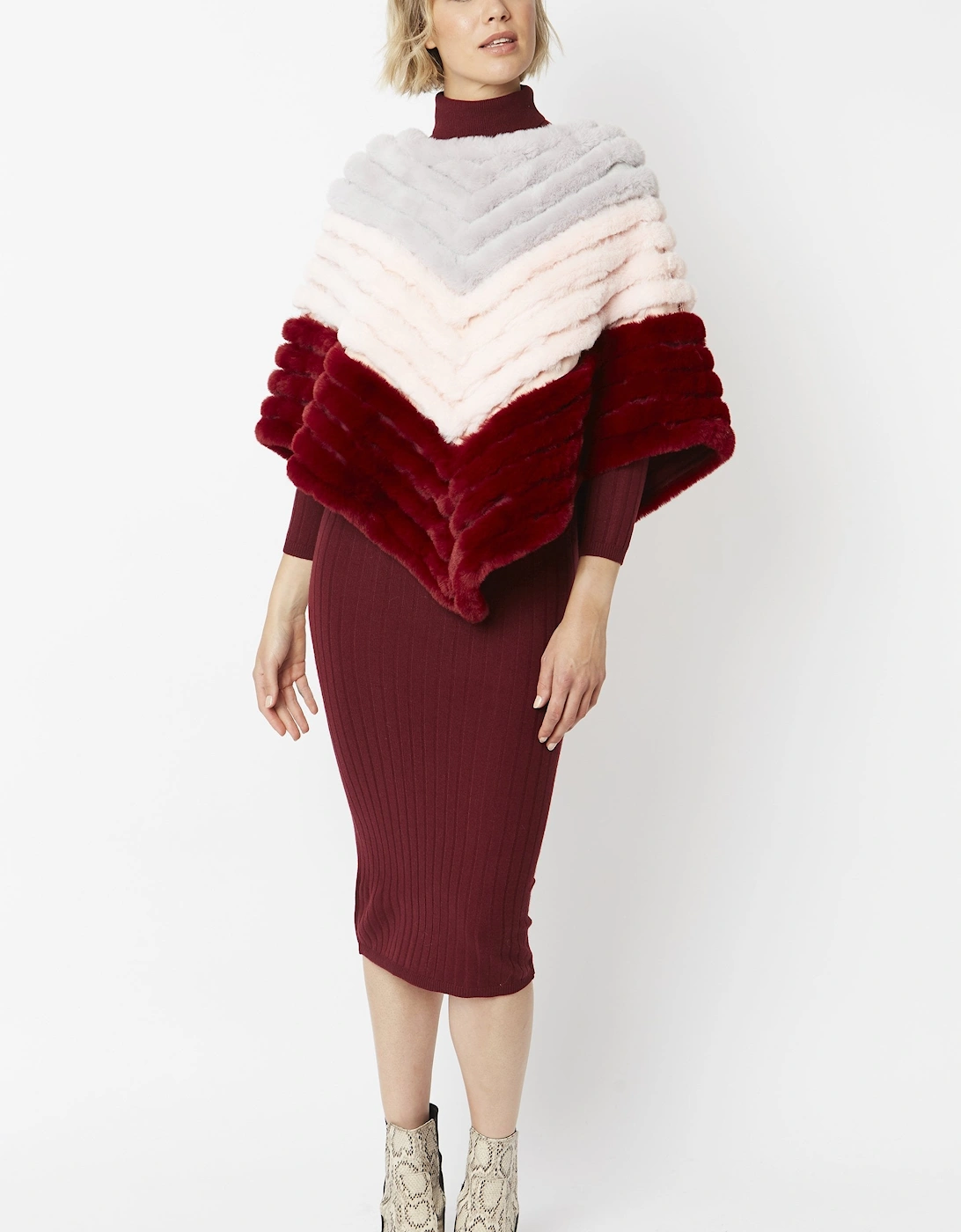 Red Faux Suede Faux Fur Poncho, 10 of 9