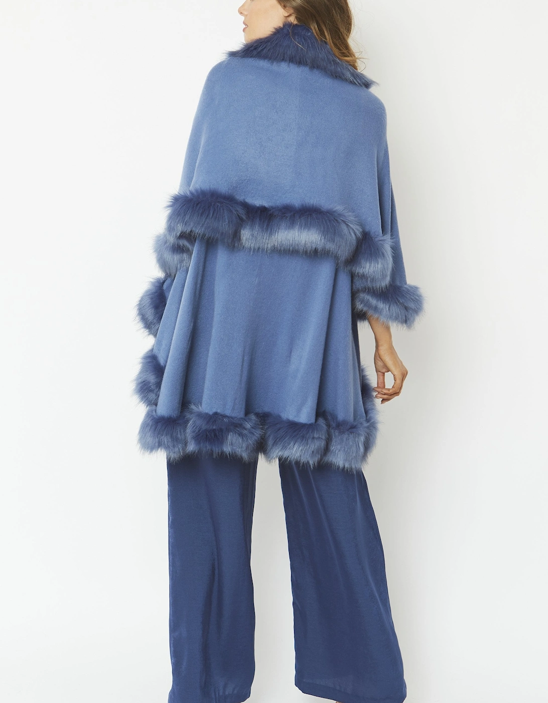 Blue Knitted Luxury Faux Fur Cape