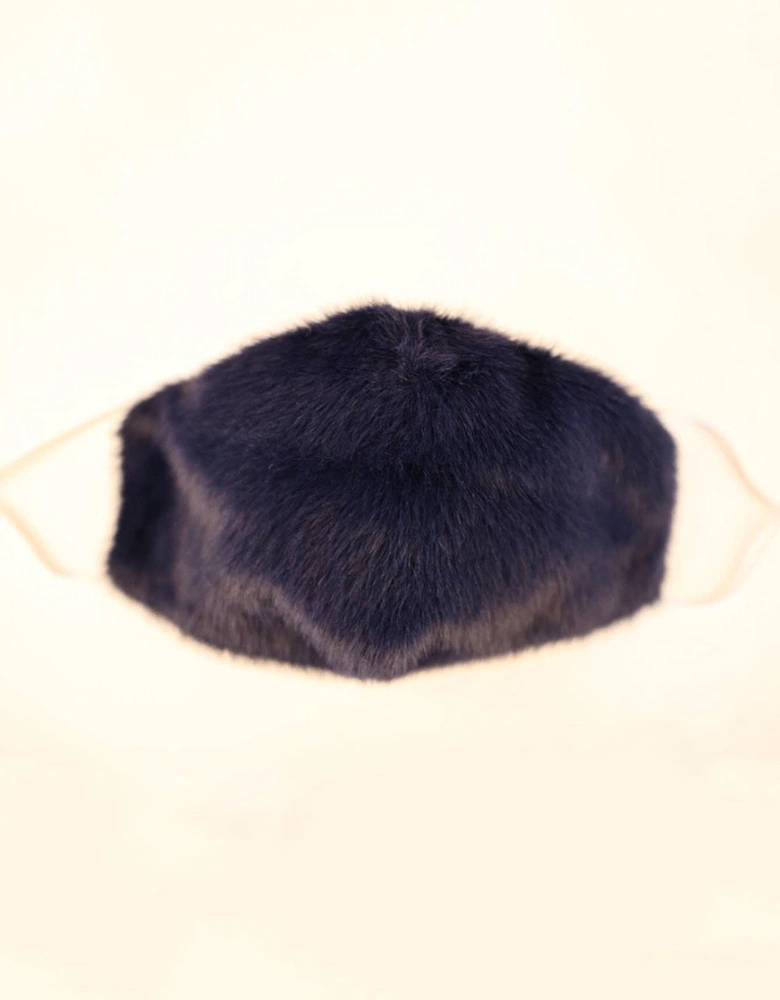 Navy Faux Fur & Cotton Reusable Face Mask