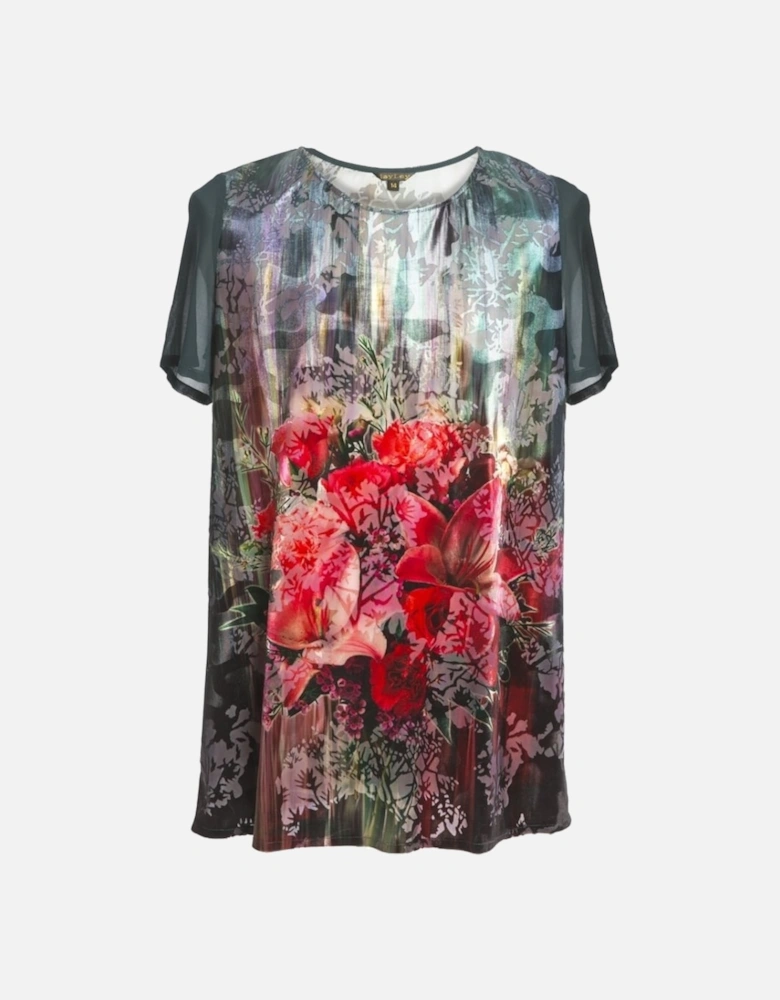 Black Devore Silk Bend Digital Print Top