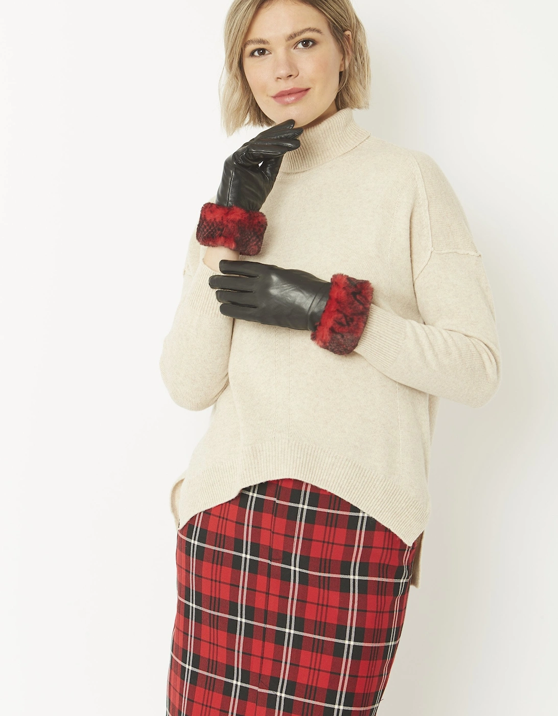 Red Leather Gloves With Faux Fur Trim, 9 of 8