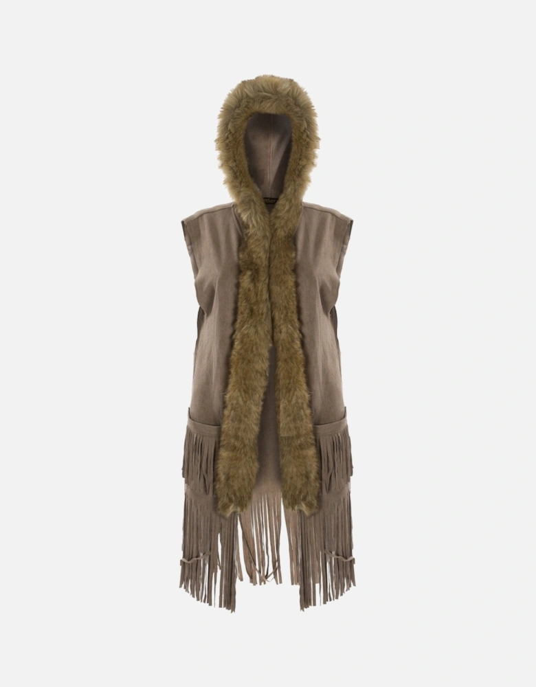 Mocha Faux Suede and Faux Fur Gilet