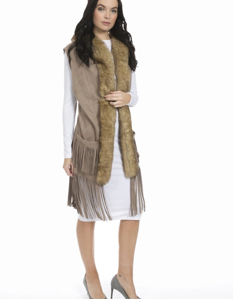 Mocha Faux Suede and Faux Fur Gilet