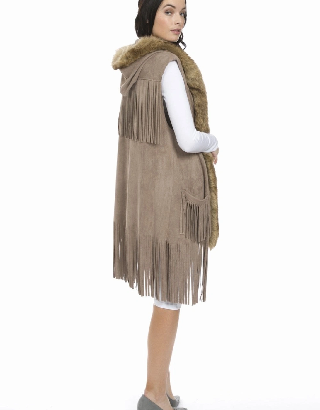 Mocha Faux Suede and Faux Fur Gilet