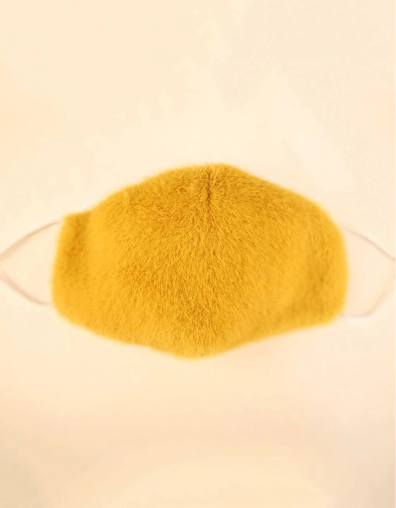 Yellow Faux Fur & Cotton Reusable Face Mask