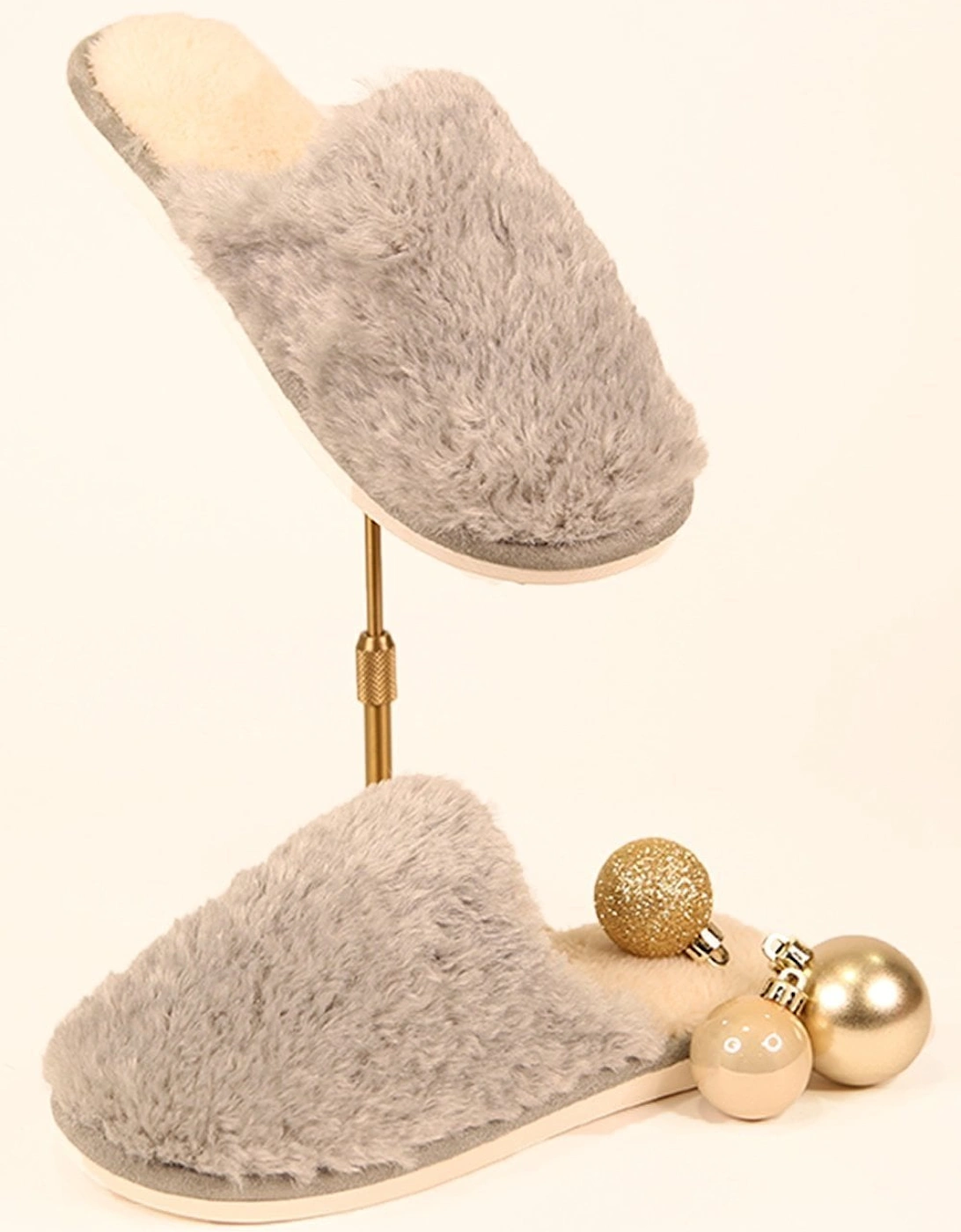 Grey Unisex Faux Fur Slippers, 3 of 2