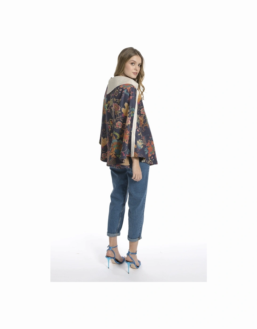 Blue Faux Suede Digital Print Poncho