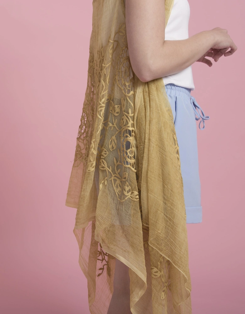 Yellow Silk Blend Embroidery Cape