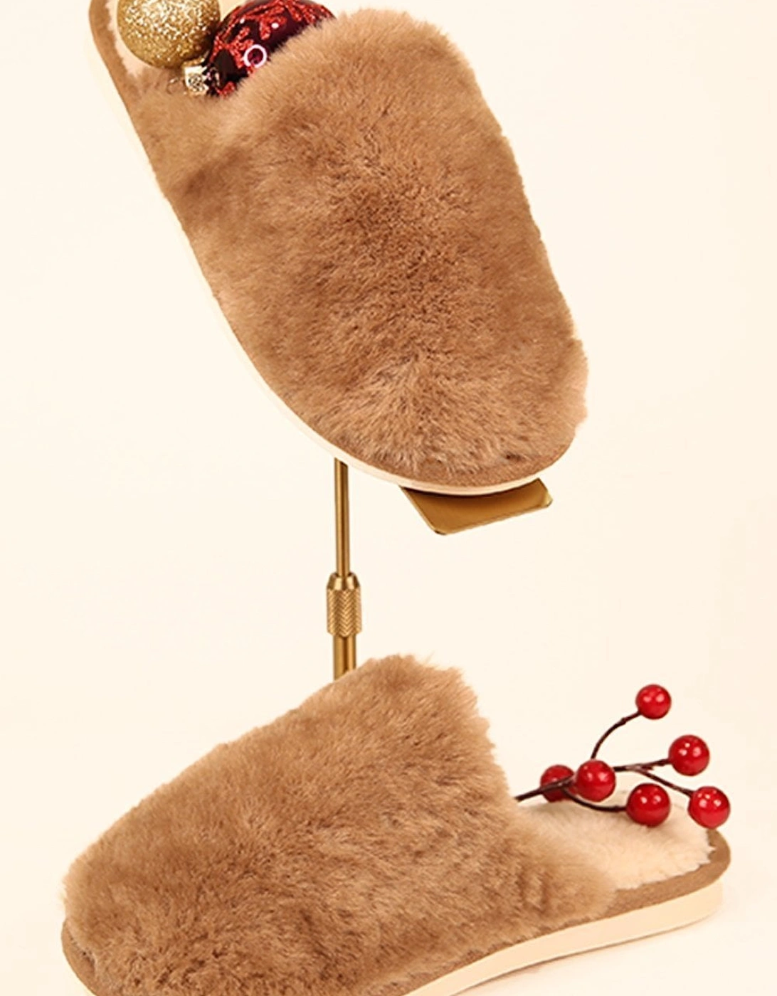 Mocha Unisex Faux Fur Slippers, 3 of 2