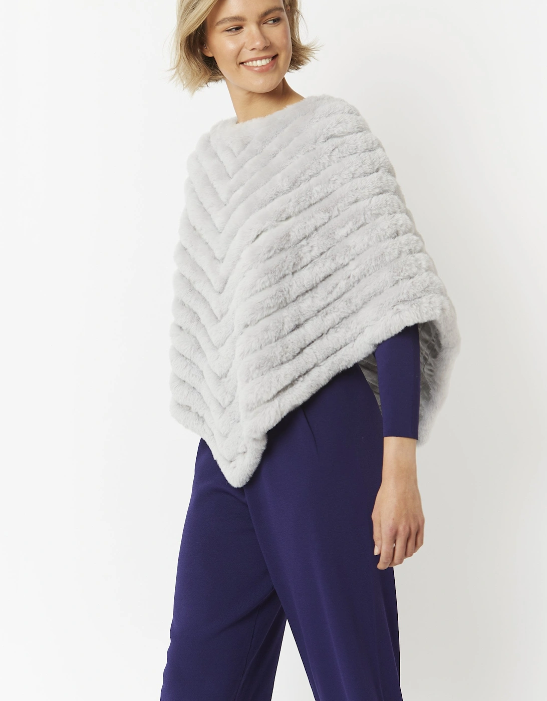 Grey Faux Fur Faux Suede Poncho