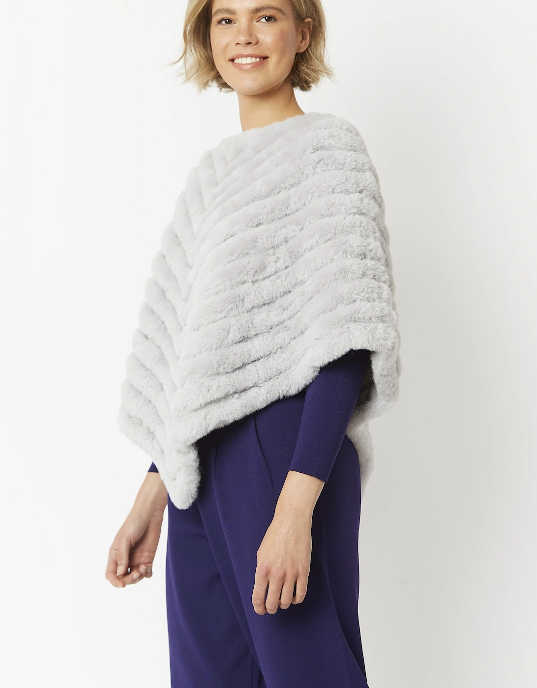 Grey Faux Fur Faux Suede Poncho